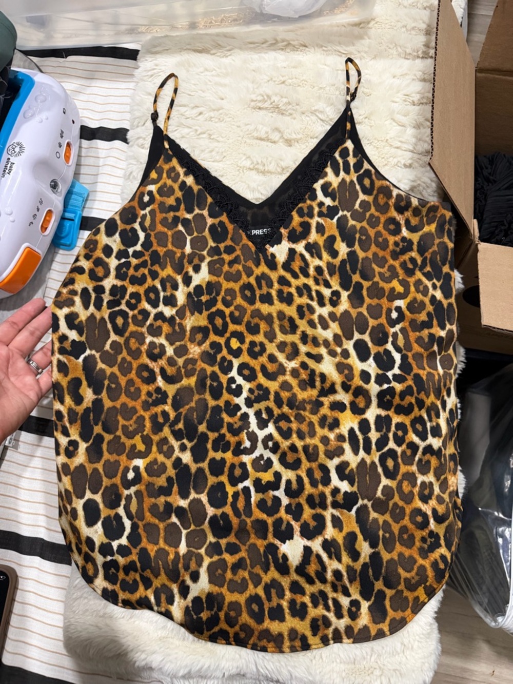 Express Leopard Print Satin Cami in Brown and Black